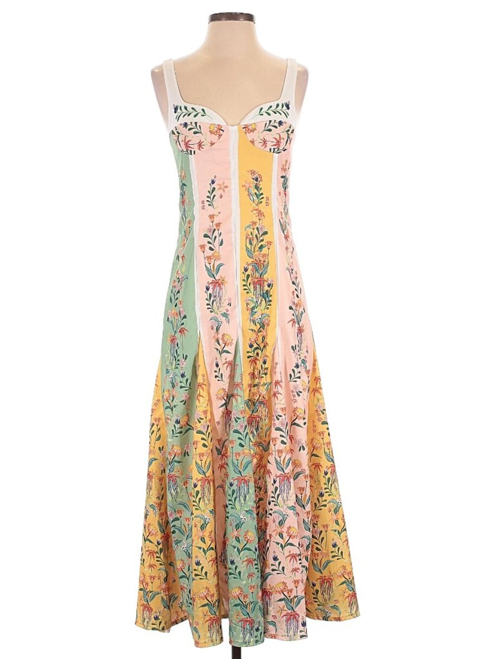 Vibrant Tropical Color-Block Paneled Maxi Dress Size S